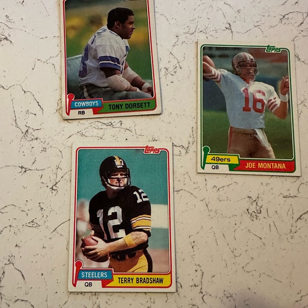 Joe Montana Terry Bradshaw and Tony Dorsett cards. Great condition